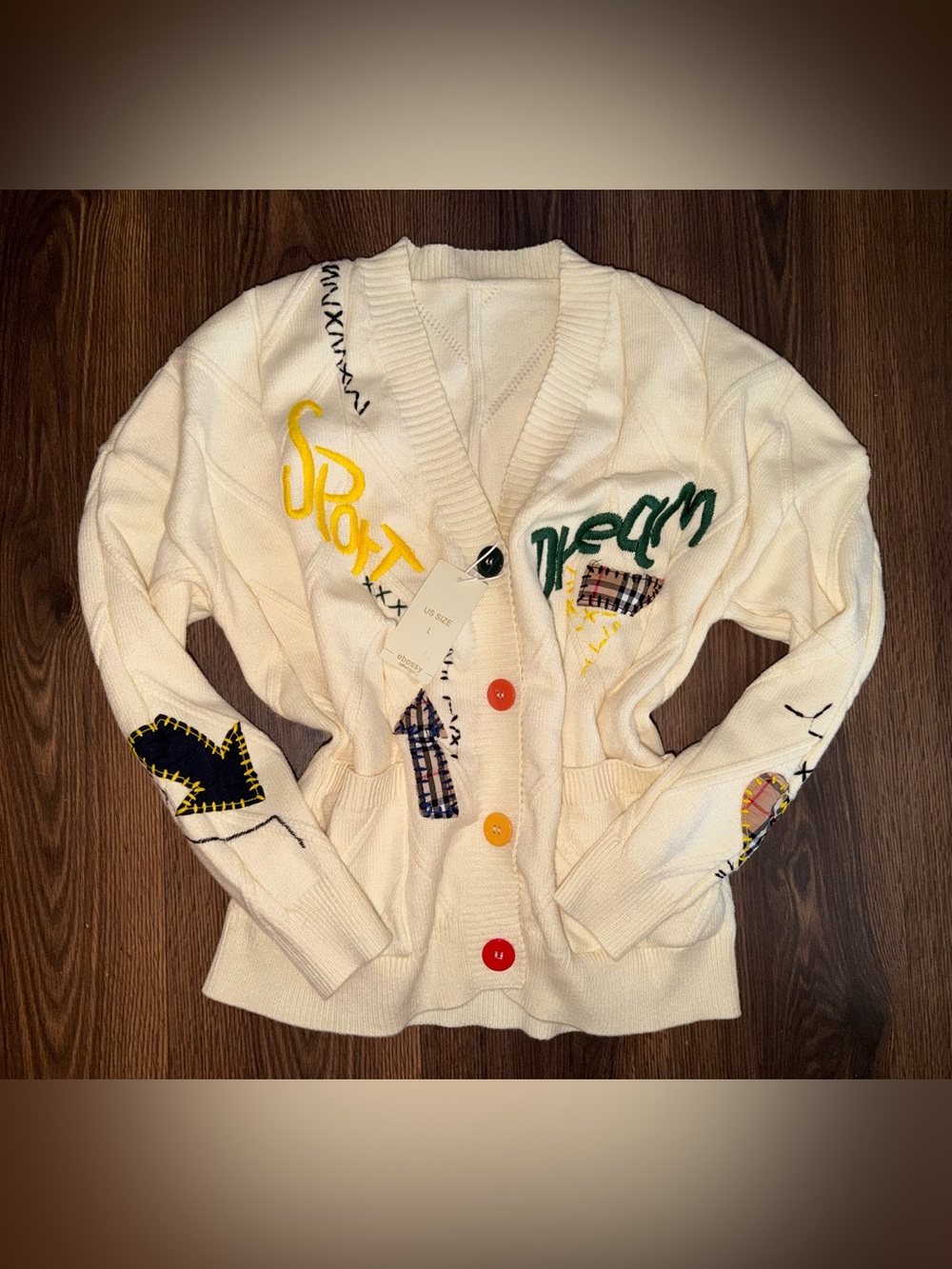 Ebossy Knitted Patchwork Embroidered Cardigan Size Large